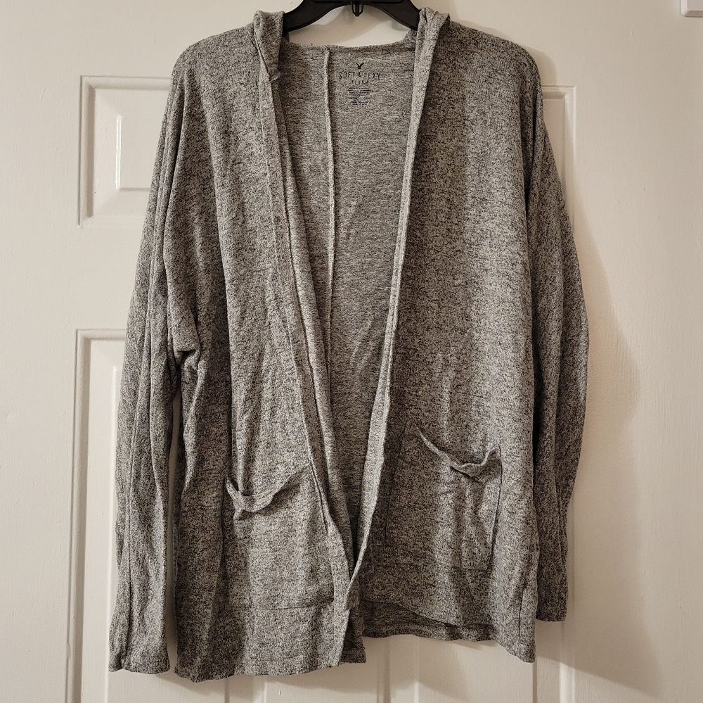 Grey American Eagle, Super Soft Hooded Cardigan, Size L